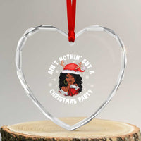 African American Santa Lady Heart Crystal Glass Ornament Ain't Nothin' But A Christmas Party - Wonder Print Shop