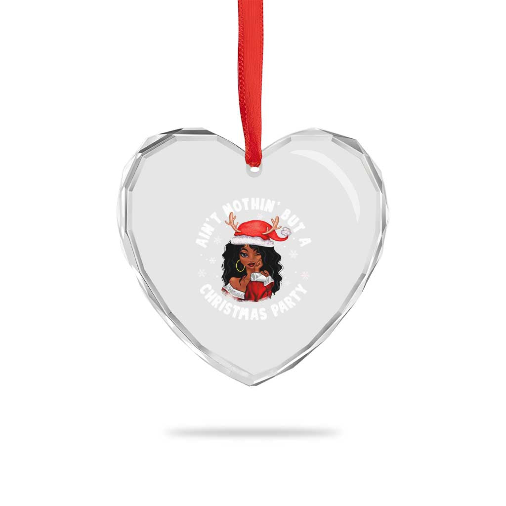 African American Santa Lady Heart Crystal Glass Ornament Ain't Nothin' But A Christmas Party - Wonder Print Shop