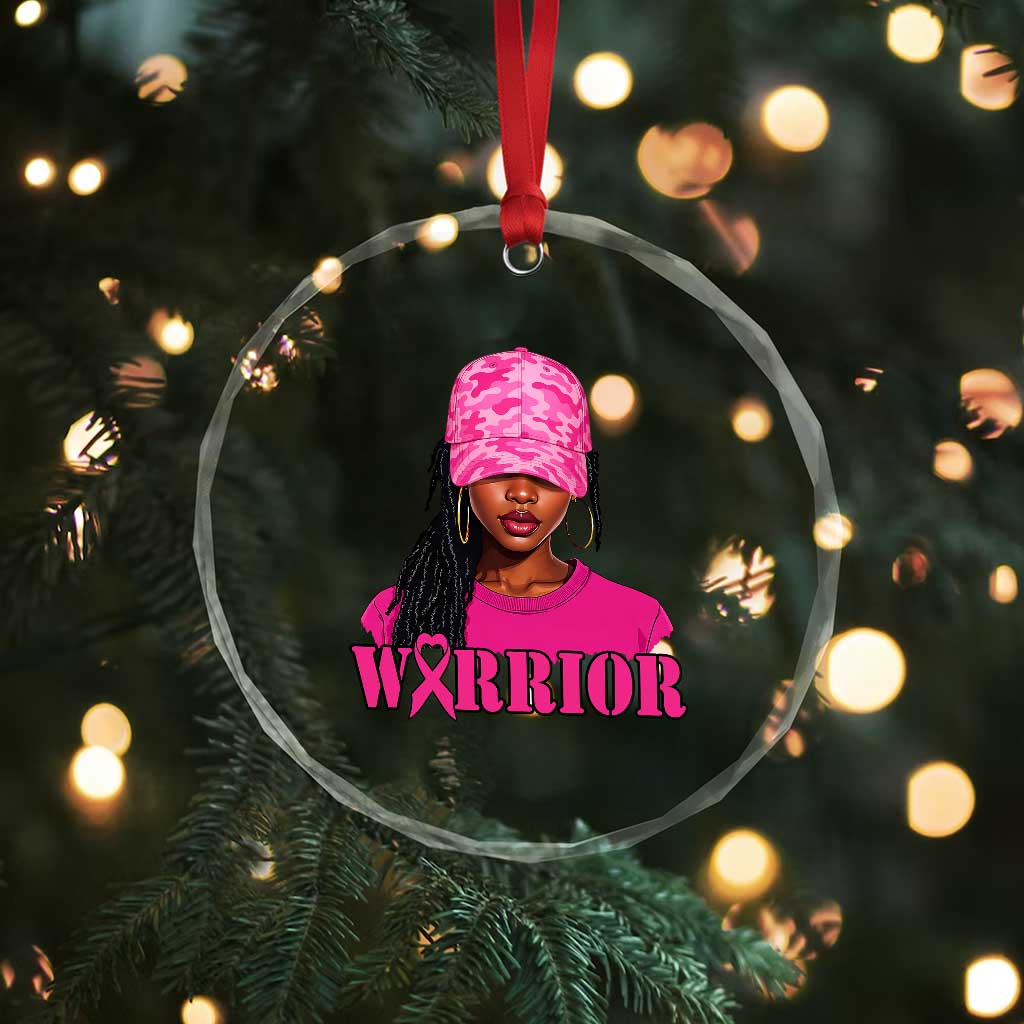 African American Warrior Breast Cancer Crystal Glass Ornament Pink Ribbon TS11