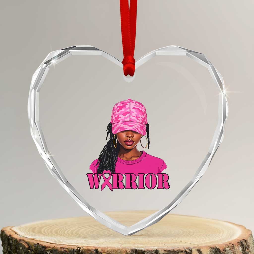 African American Warrior Breast Cancer Heart Crystal Glass Ornament Pink Ribbon - Wonder Print Shop