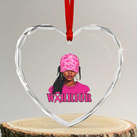 African American Warrior Breast Cancer Heart Crystal Glass Ornament Pink Ribbon - Wonder Print Shop