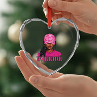 African American Warrior Breast Cancer Heart Crystal Glass Ornament Pink Ribbon - Wonder Print Shop