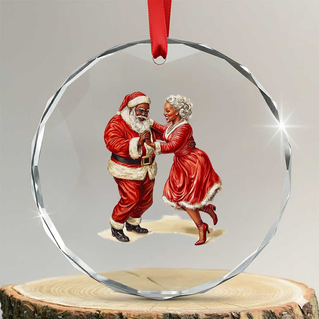 African American Xmas Crystal Glass Ornament Black Santa Mr Mrs Claus Dancing TS09