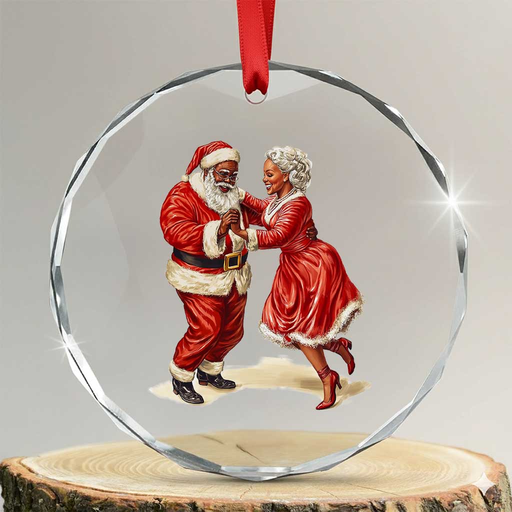 African American Xmas Crystal Glass Ornament Black Santa Mr Mrs Claus Dancing - Wonder Print Shop