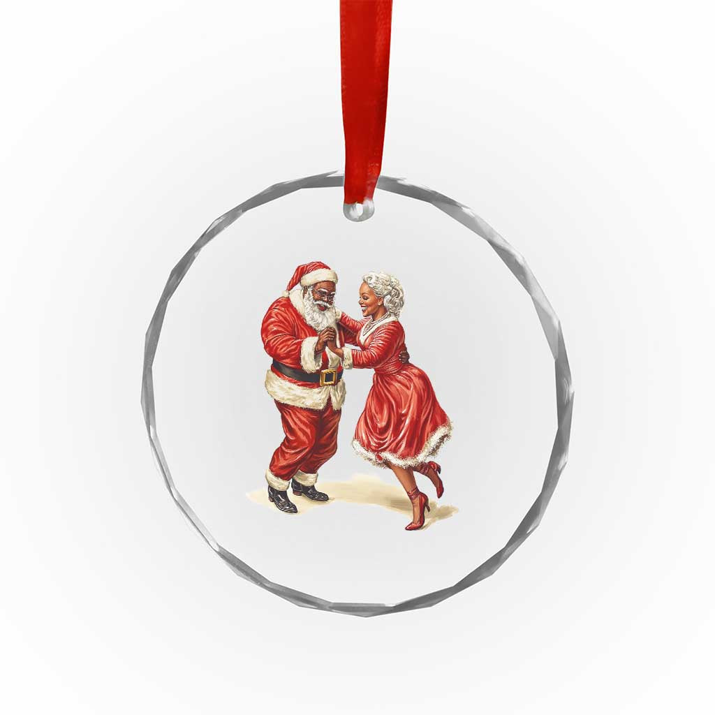 African American Xmas Crystal Glass Ornament Black Santa Mr Mrs Claus Dancing TS09