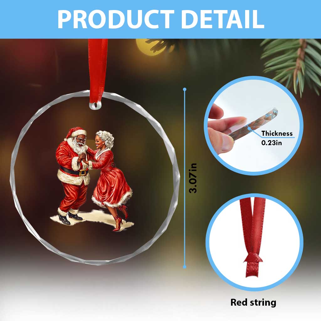 African American Xmas Crystal Glass Ornament Black Santa Mr Mrs Claus Dancing TS09