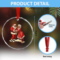 African American Xmas Crystal Glass Ornament Black Santa Mr Mrs Claus Dancing TS09