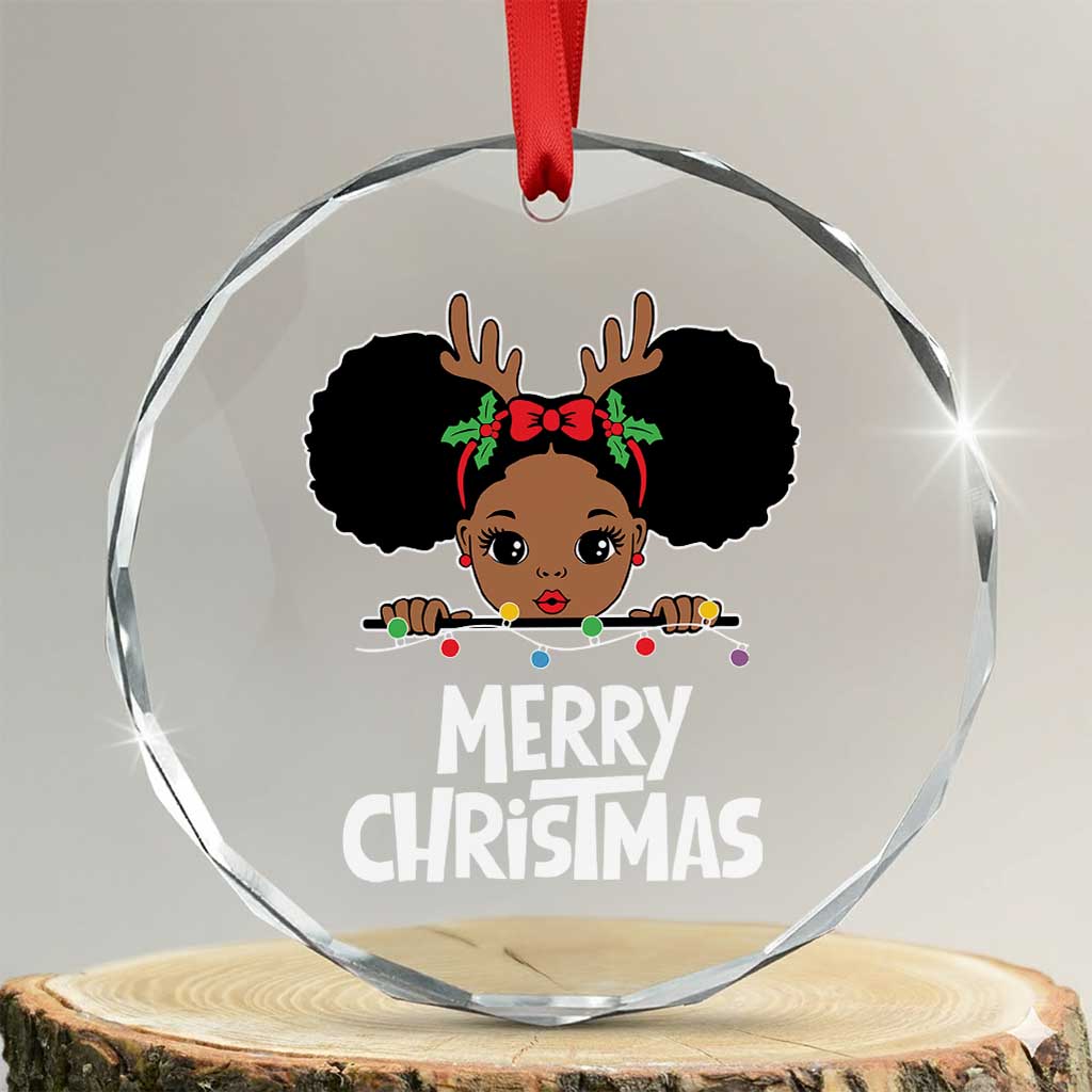 African American Xmas Crystal Glass Ornament Cute Black Girl Kids Merry Christmas - Wonder Print Shop