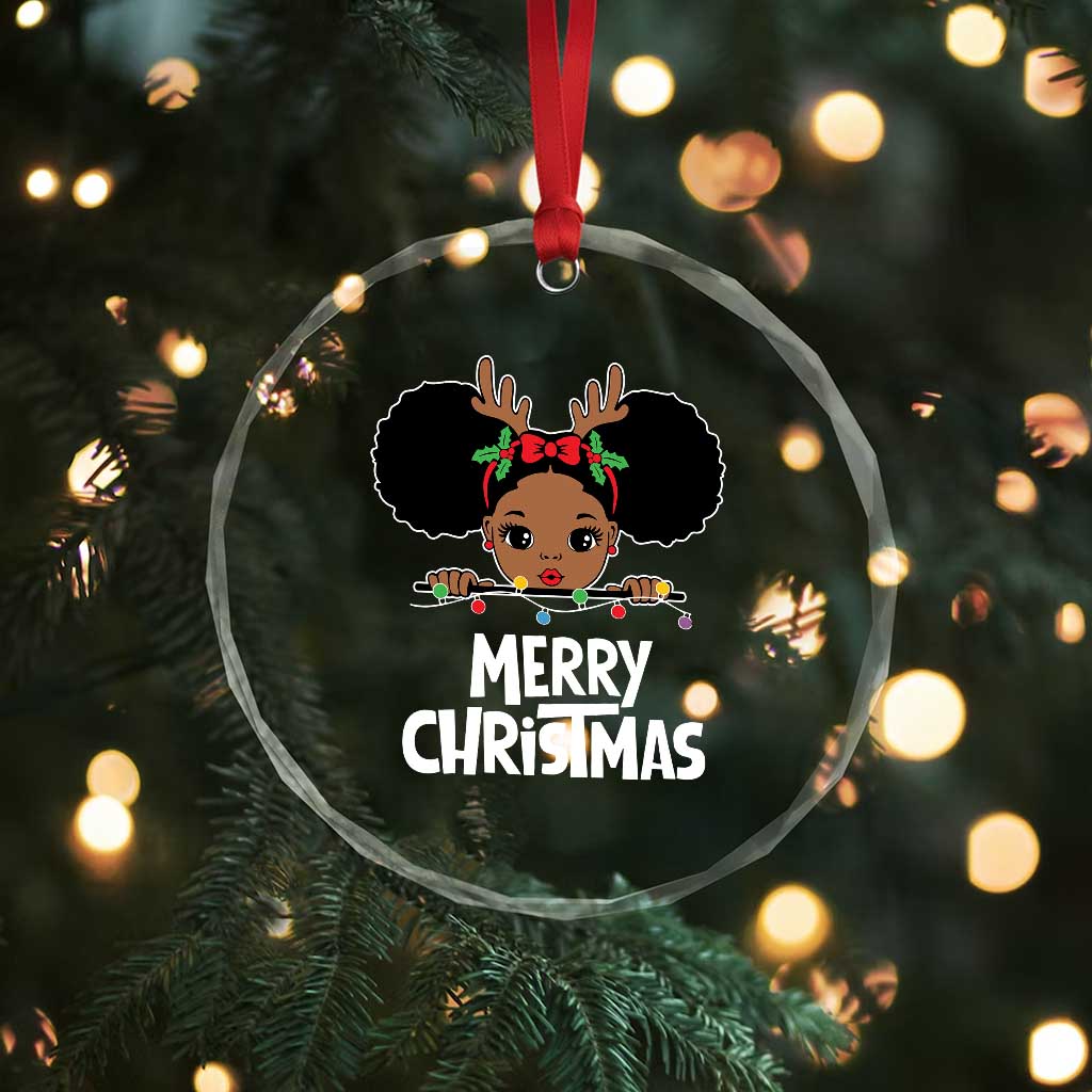 African American Xmas Crystal Glass Ornament Cute Black Girl Kids Merry Christmas TS09