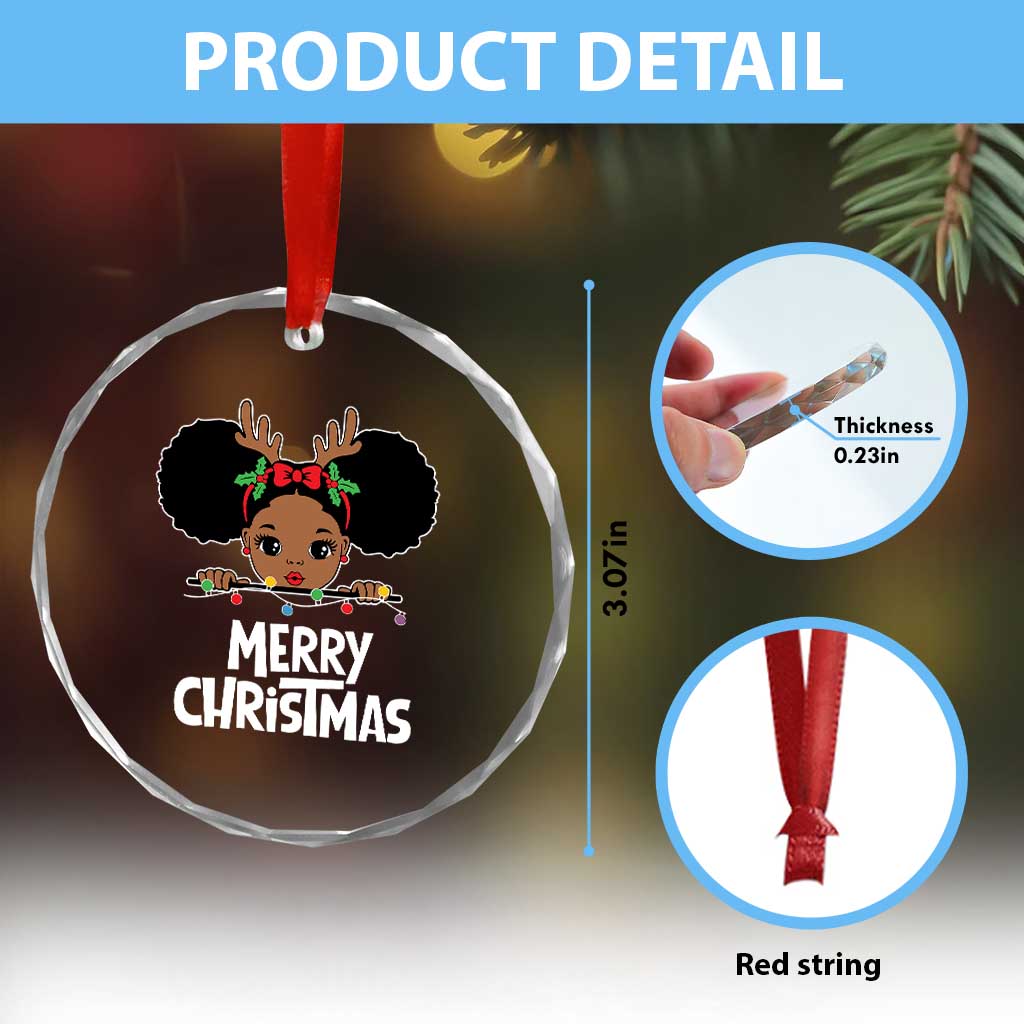 African American Xmas Crystal Glass Ornament Cute Black Girl Kids Merry Christmas TS09