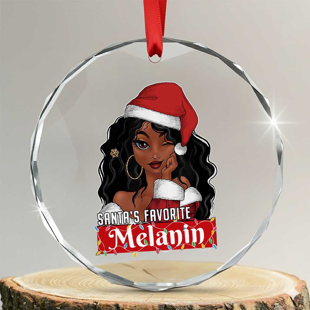 African American Xmas Crystal Glass Ornament Santa's Favorite Melanin Santa Girl - Wonder Print Shop