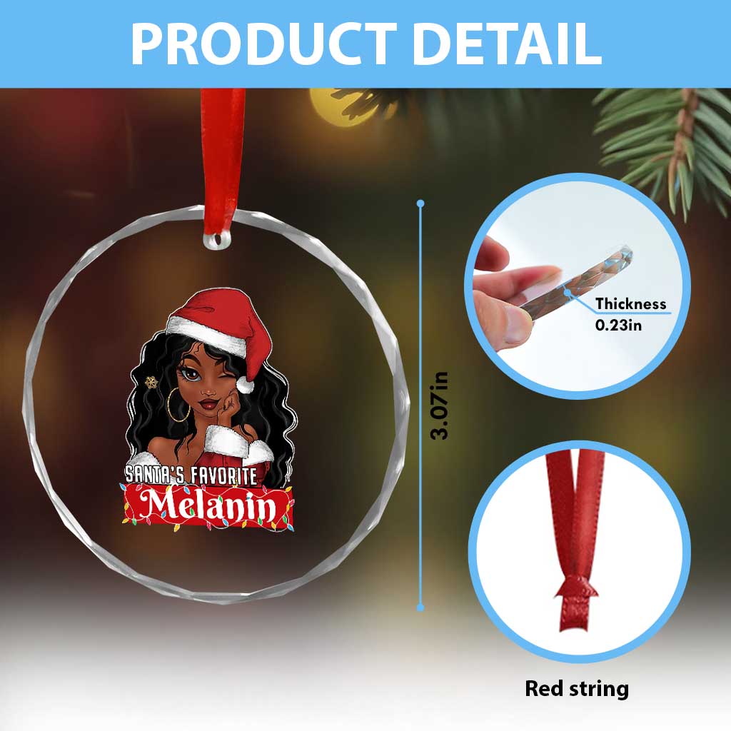 African American Xmas Crystal Glass Ornament Santa's Favorite Melanin Santa Girl TS11