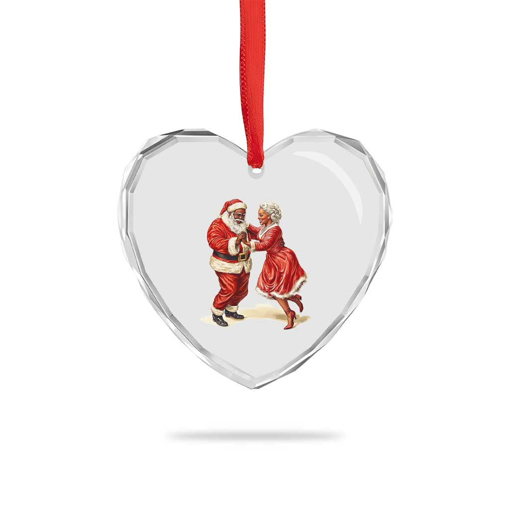 African American Xmas Heart Crystal Glass Ornament Black Santa Mr Mrs Claus Dancing - Wonder Print Shop