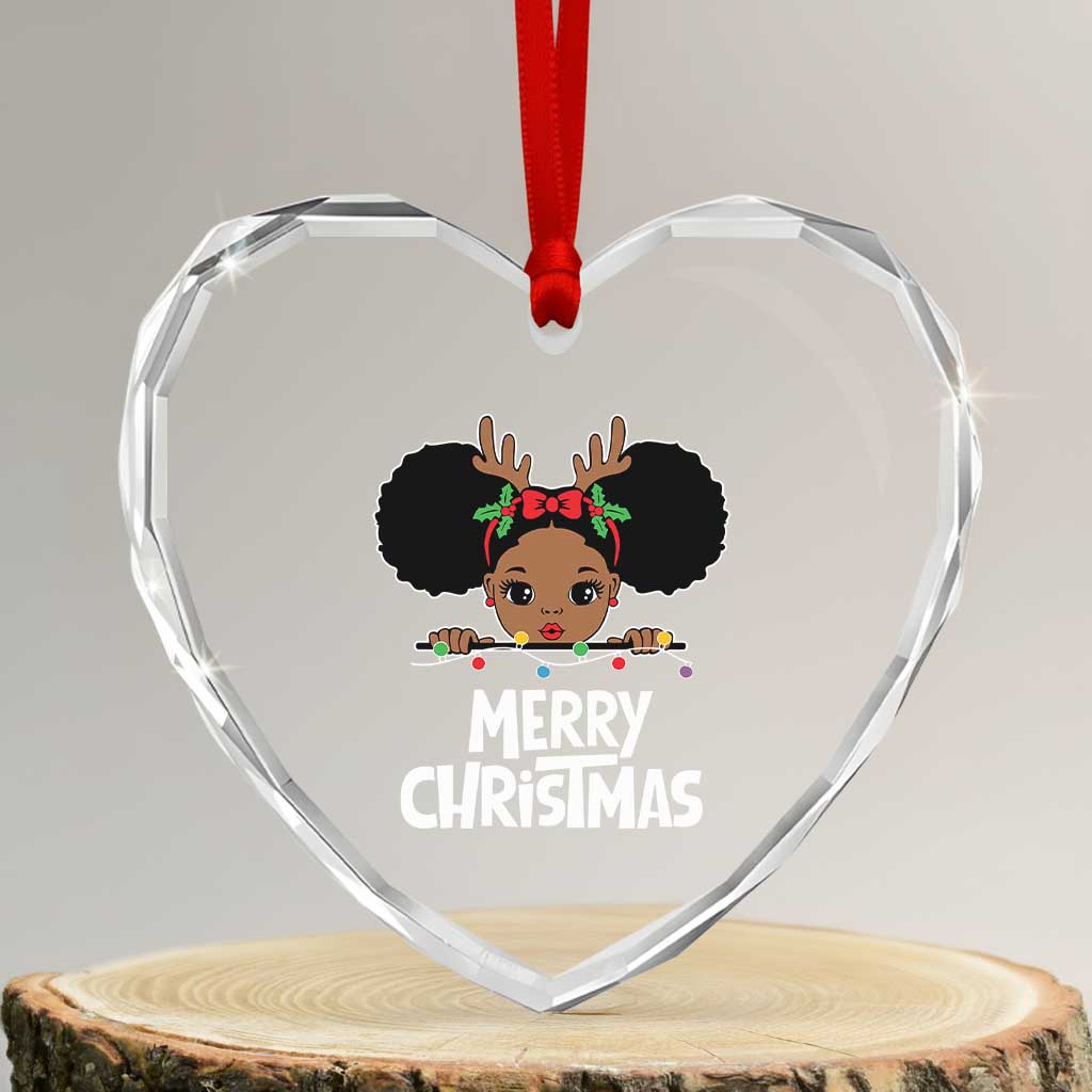 African American Xmas Heart Crystal Glass Ornament Cute Black Girl Kids Merry Christmas - Wonder Print Shop