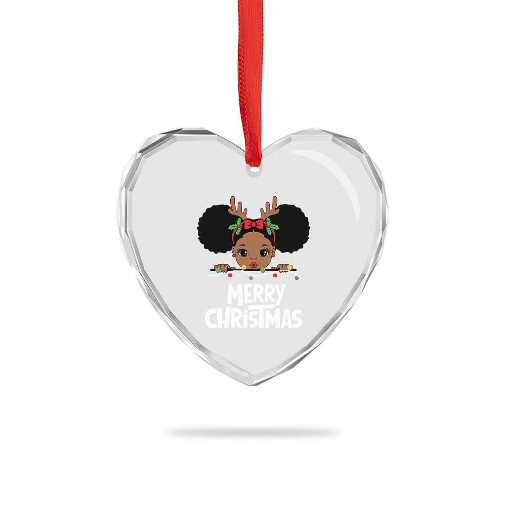 African American Xmas Heart Crystal Glass Ornament Cute Black Girl Kids Merry Christmas - Wonder Print Shop