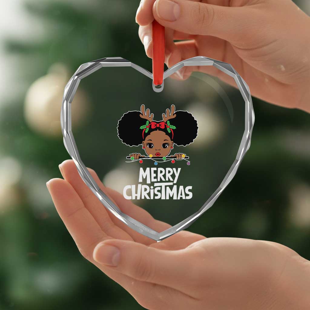 African American Xmas Heart Crystal Glass Ornament Cute Black Girl Kids Merry Christmas - Wonder Print Shop