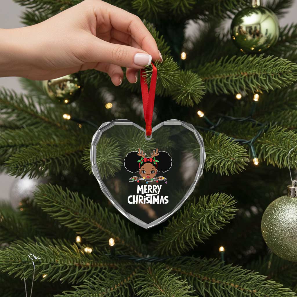 African American Xmas Heart Crystal Glass Ornament Cute Black Girl Kids Merry Christmas - Wonder Print Shop