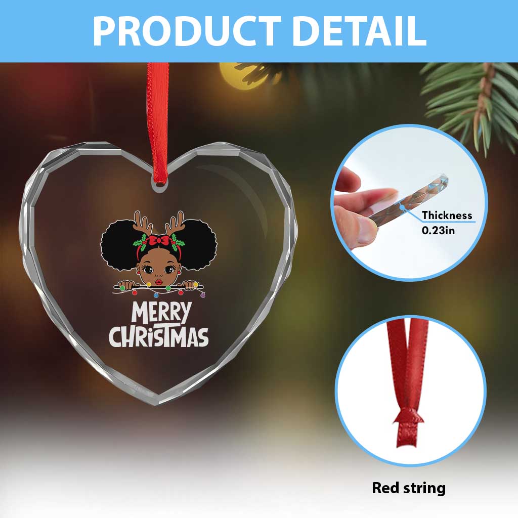 African American Xmas Heart Crystal Glass Ornament Cute Black Girl Kids Merry Christmas - Wonder Print Shop