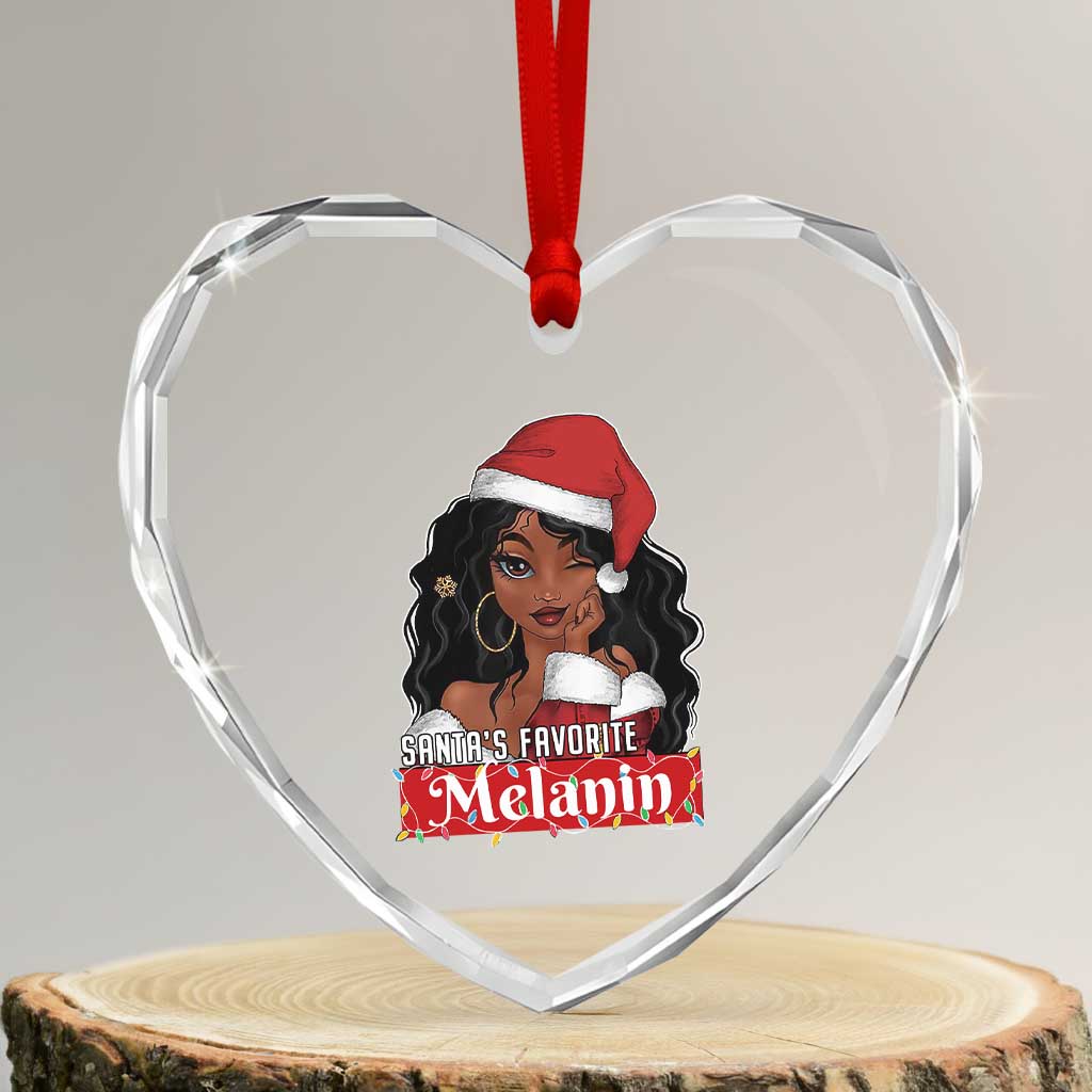 African American Xmas Heart Crystal Glass Ornament Santa's Favorite Melanin Santa Girl - Wonder Print Shop