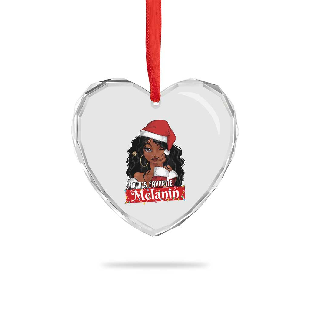 African American Xmas Heart Crystal Glass Ornament Santa's Favorite Melanin Santa Girl - Wonder Print Shop