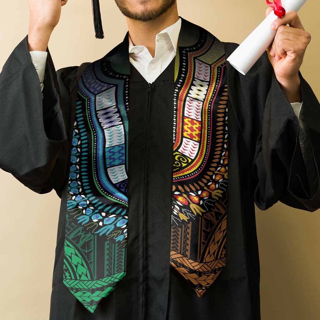 African Dashiki and Polynesian Pattern Graduation Stole Half Green-Gold