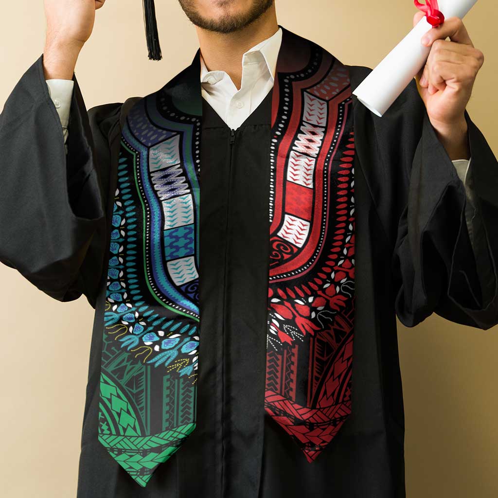 African Dashiki and Polynesian Pattern Graduation Stole Half Green-Red