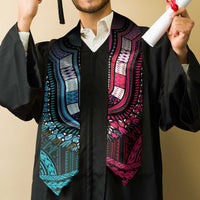 African Dashiki and Polynesian Pattern Graduation Stole Half Teal-Pink