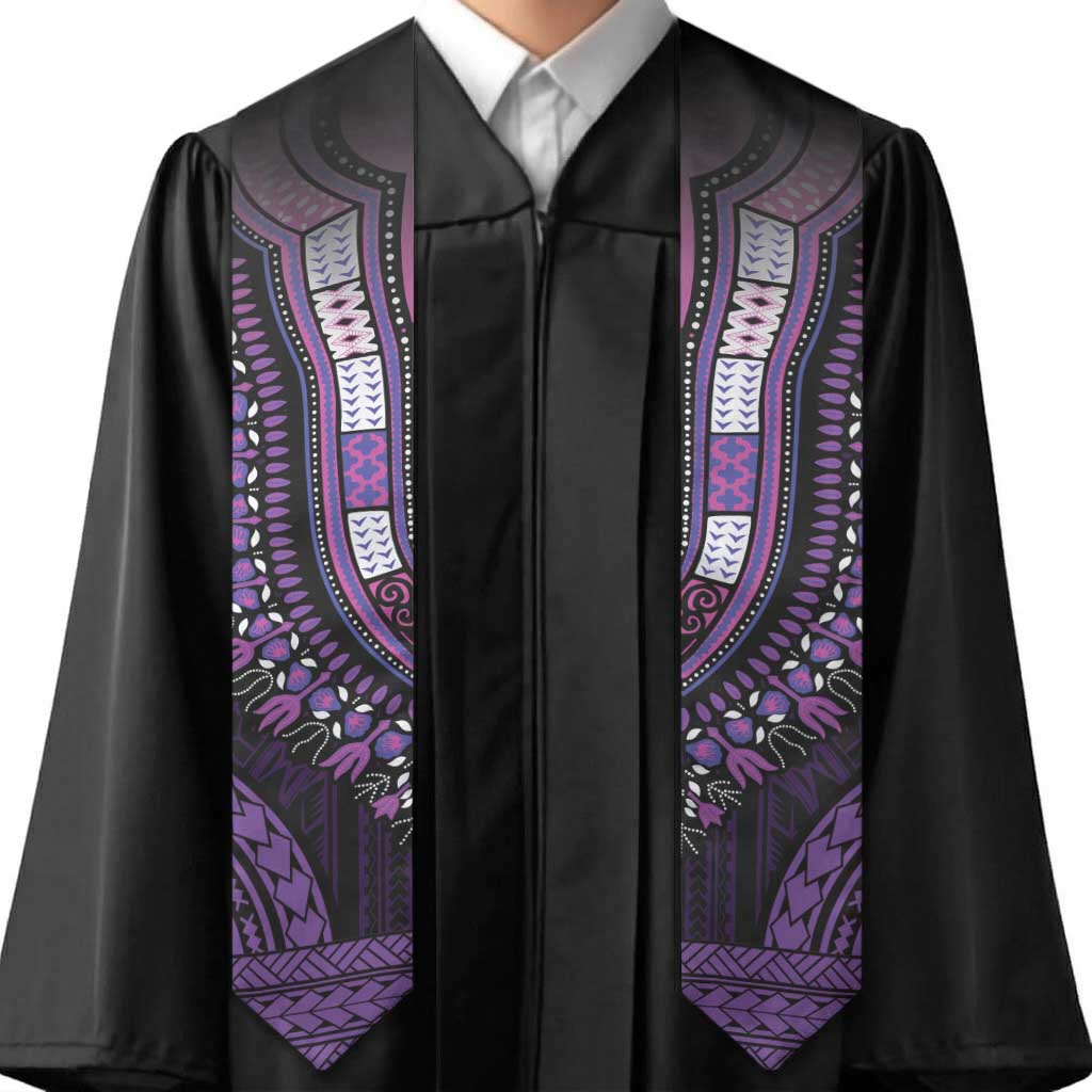 African Dashiki and Polynesian Pattern Graduation Stole Purple