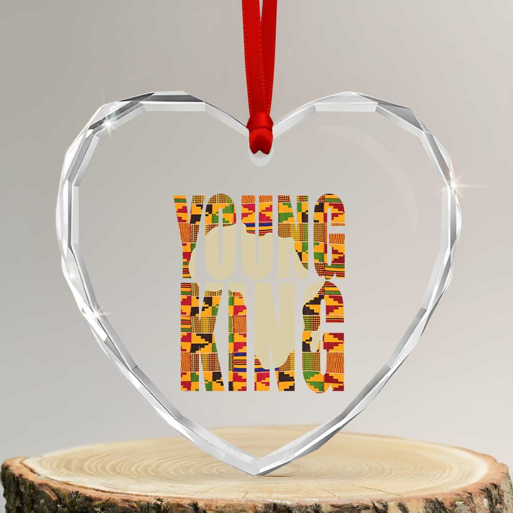African Kente Heart Crystal Glass Ornament Young King for Boys Men - Wonder Print Shop