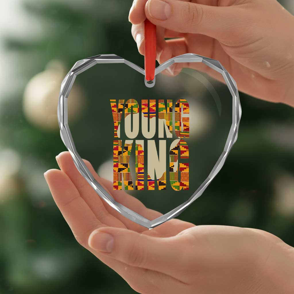 African Kente Heart Crystal Glass Ornament Young King for Boys Men - Wonder Print Shop