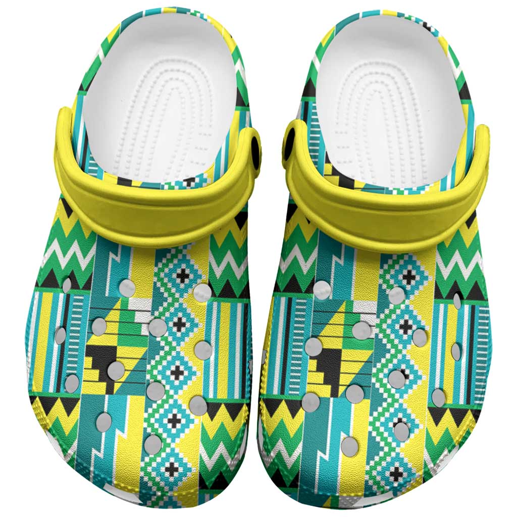 African Kente Pattern Clogs Shoes Nkyinkyin - Wonder Print Shop