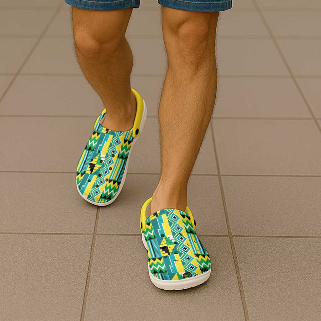 African Kente Pattern Clogs Shoes Nkyinkyin - Wonder Print Shop