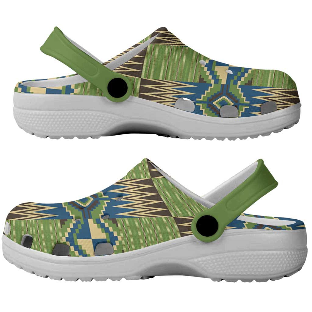 African Kente Pattern Clogs Shoes Obaakofo Mmu Man - Wonder Print Shop