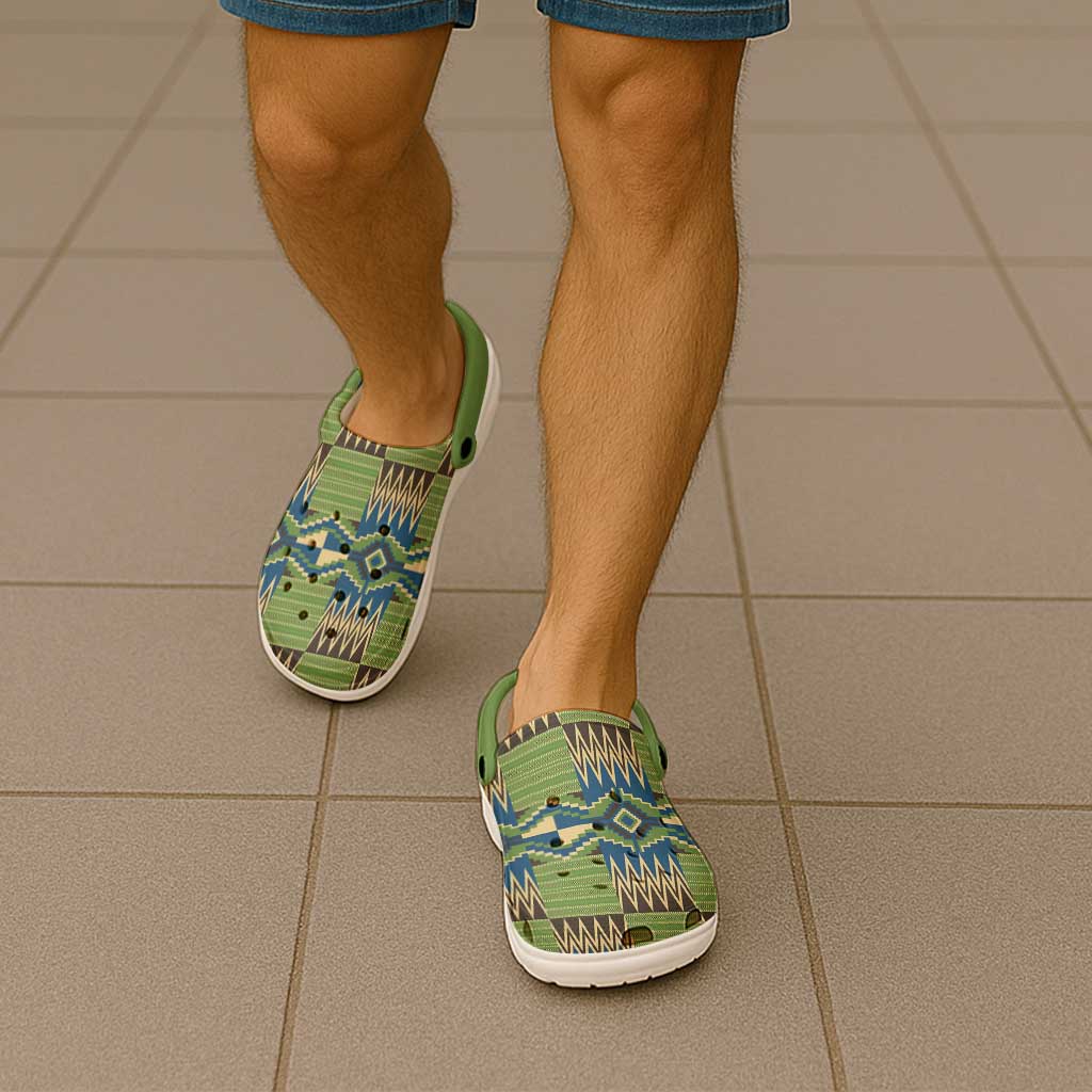 African Kente Pattern Clogs Shoes Obaakofo Mmu Man - Wonder Print Shop