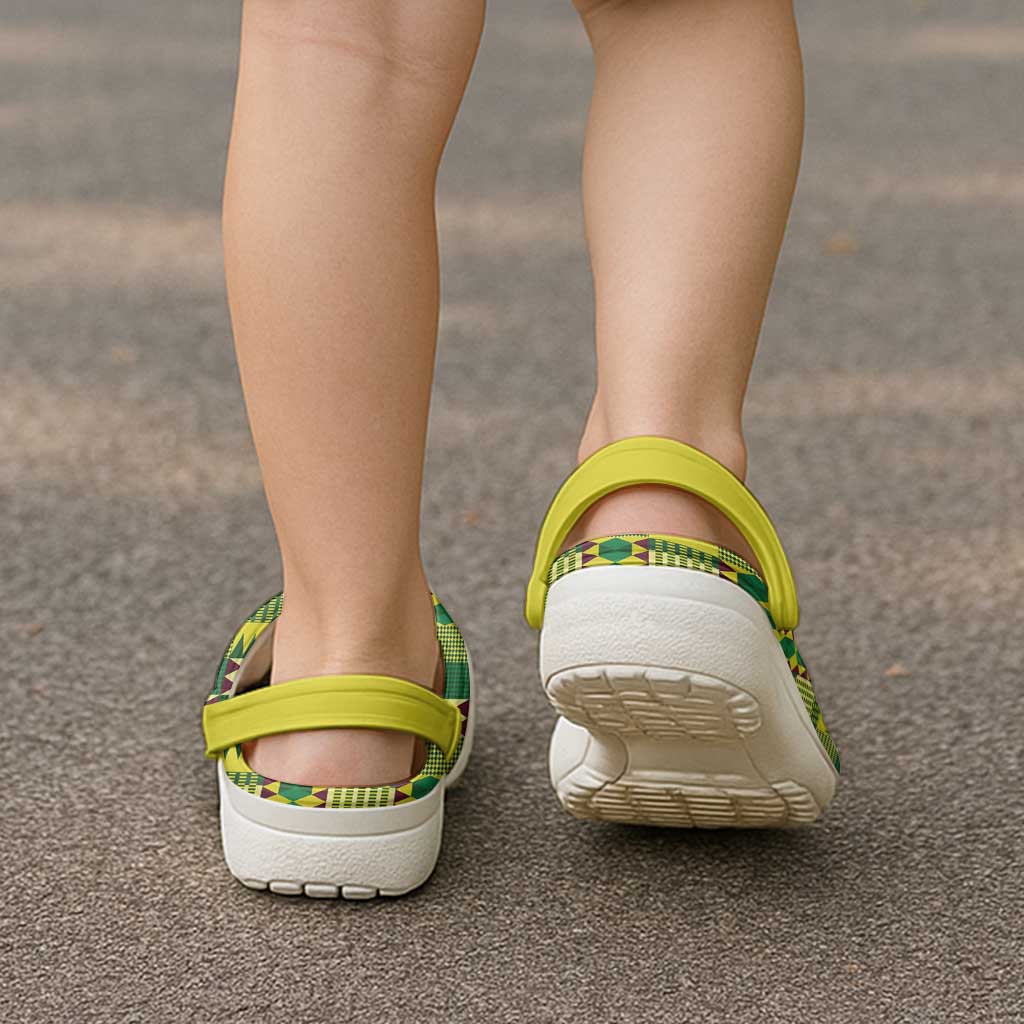 African Kente Pattern Clogs Shoes Sika Fre Mogya - Wonder Print Shop