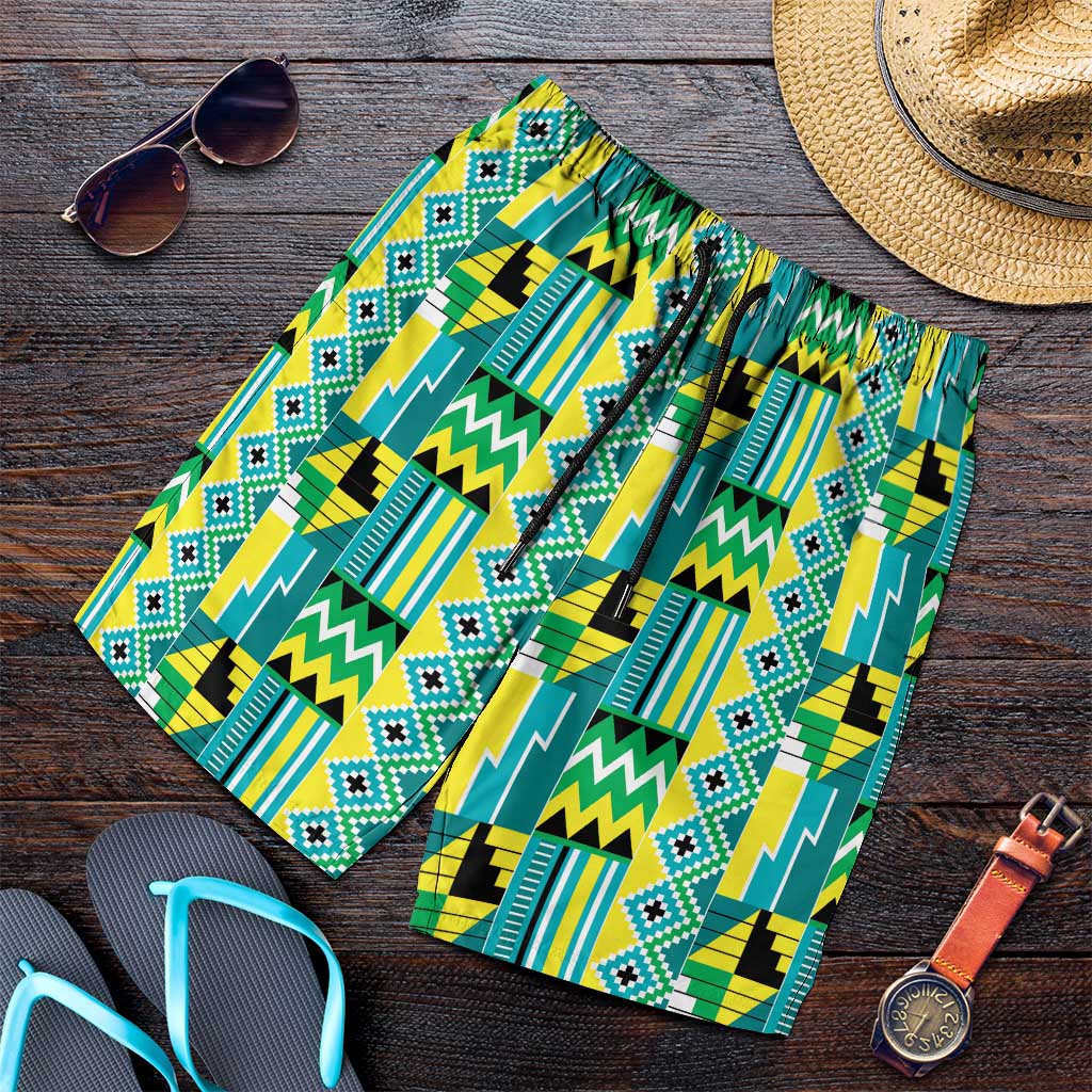 African Kente Pattern Shorts for Men Nkyinkyin - Wonder Print Shop