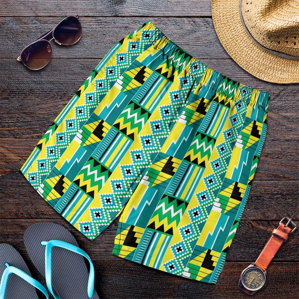 African Kente Pattern Shorts for Men Nkyinkyin - Wonder Print Shop