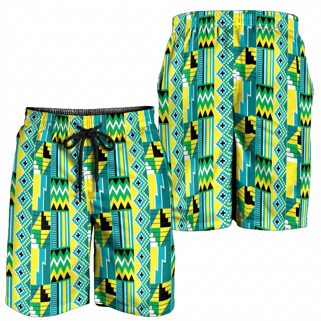 African Kente Pattern Shorts for Men Nkyinkyin - Wonder Print Shop