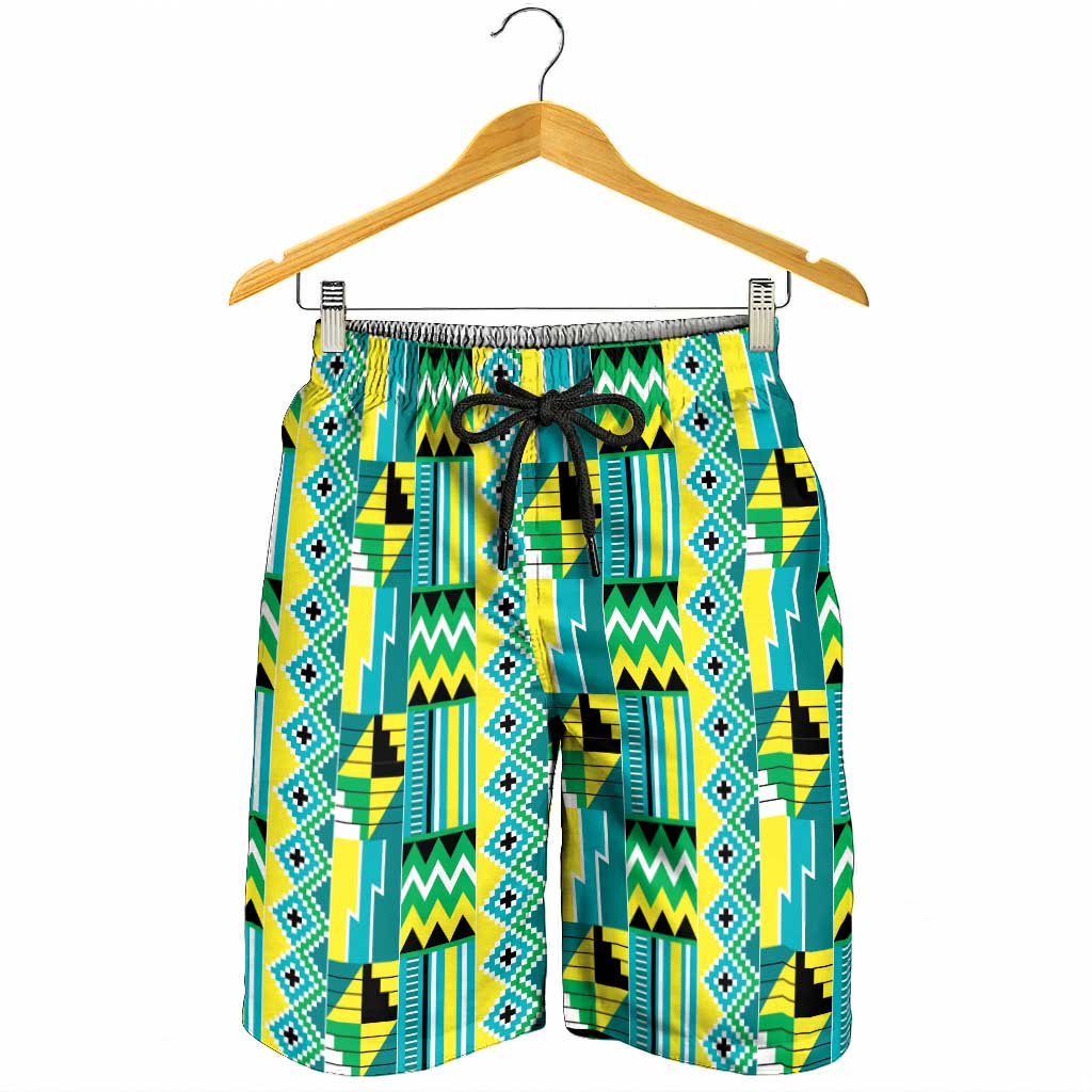 African Kente Pattern Shorts for Men Nkyinkyin - Wonder Print Shop