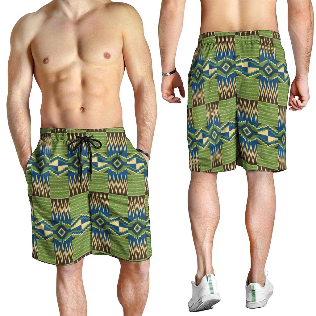 African Kente Pattern Shorts for Men Obaakofo Mmu Man - Wonder Print Shop