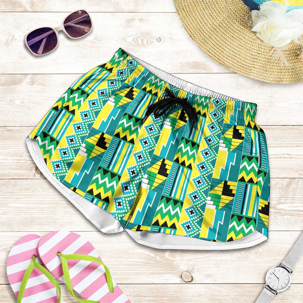 African Kente Pattern Shorts for Women Nkyinkyin - Wonder Print Shop