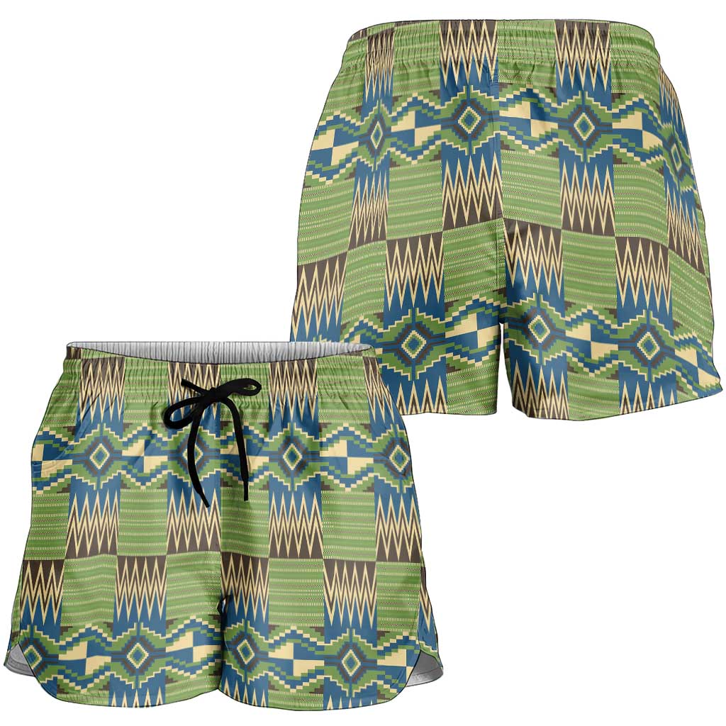 African Kente Pattern Shorts for Women Obaakofo Mmu Man - Wonder Print Shop