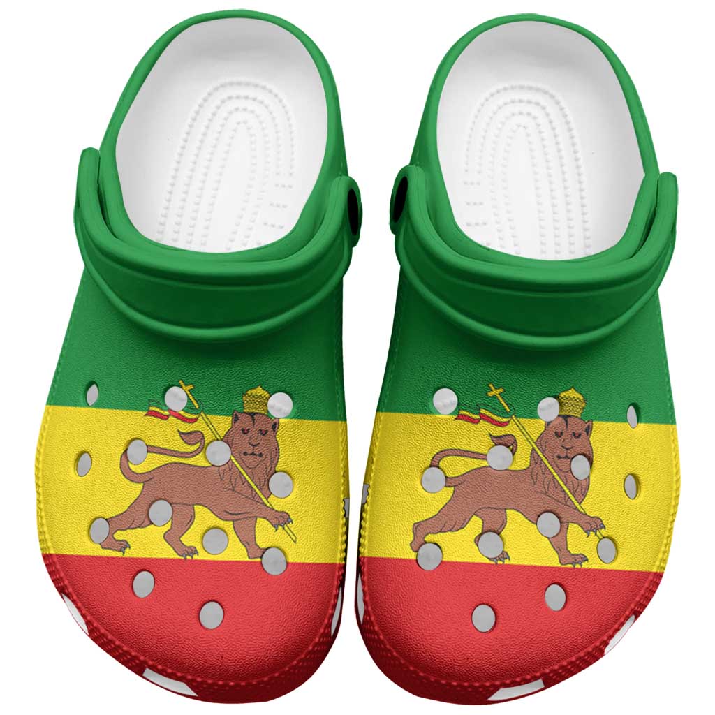 African Proud Ethiopian Empire Flag Clogs Shoes - Wonder Print Shop