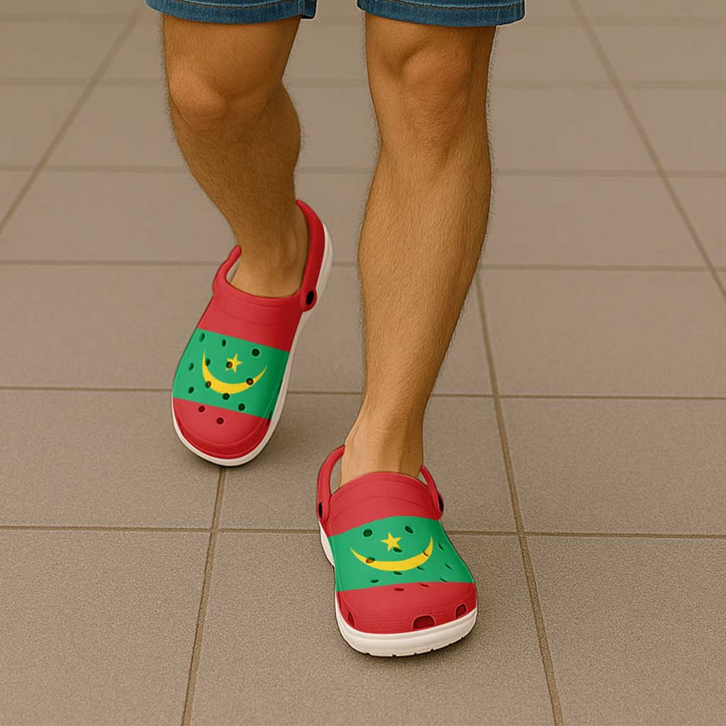 African Proud Mauritania Flag Clogs Shoes - Wonder Print Shop