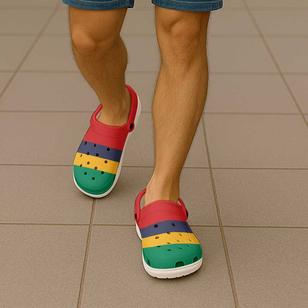 African Proud Mauritius Flag Clogs Shoes - Wonder Print Shop