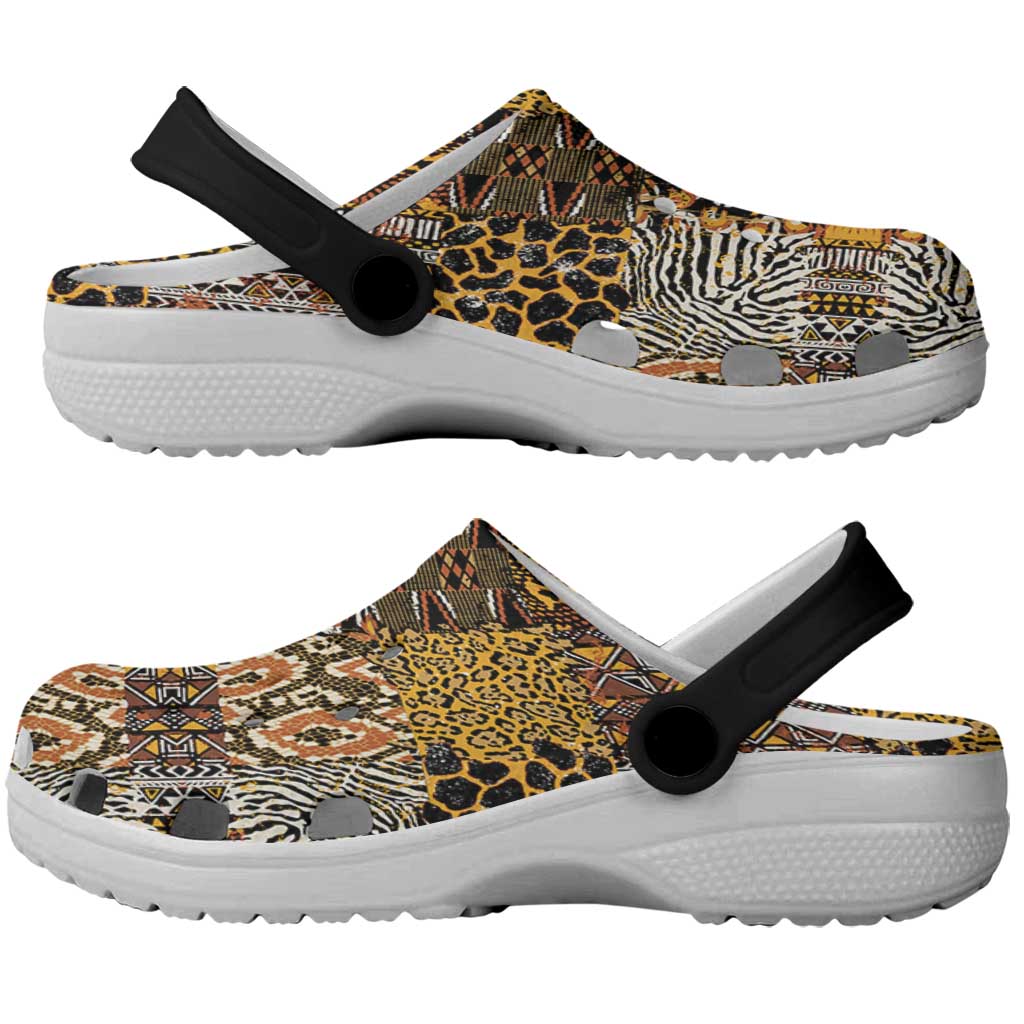 African Tribal Pattern With Wild Animal Skins Clogs Shoes - Wonder Print Shop