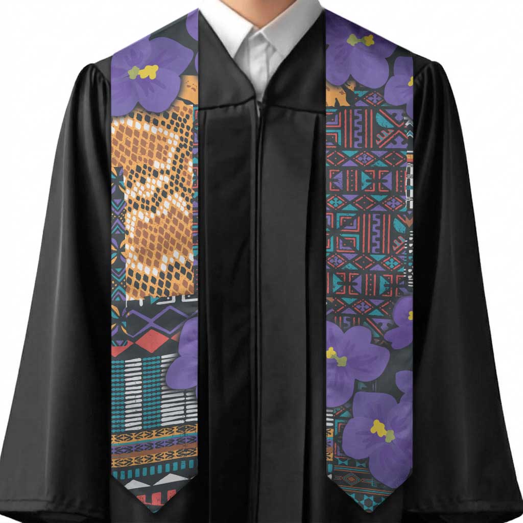 African Violets Flowers Graduation Stole Mix Native Tribal Pattern