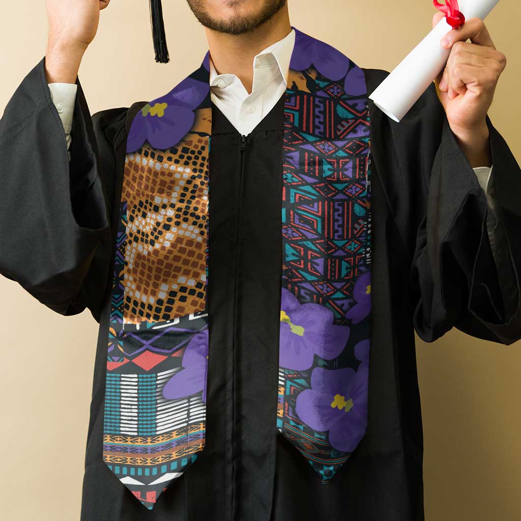 African Violets Flowers Graduation Stole Mix Native Tribal Pattern
