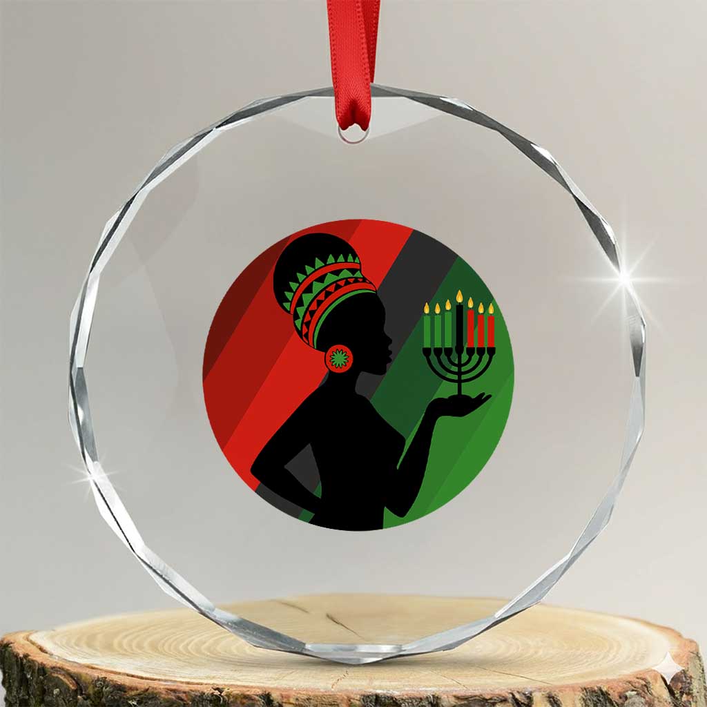 African Woman With Kinara Crystal Glass Ornament Happy Kwanzaa Cultural Pride Gift - Wonder Print Shop