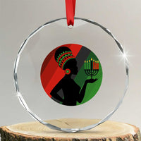 African Woman With Kinara Crystal Glass Ornament Happy Kwanzaa Cultural Pride Gift - Wonder Print Shop